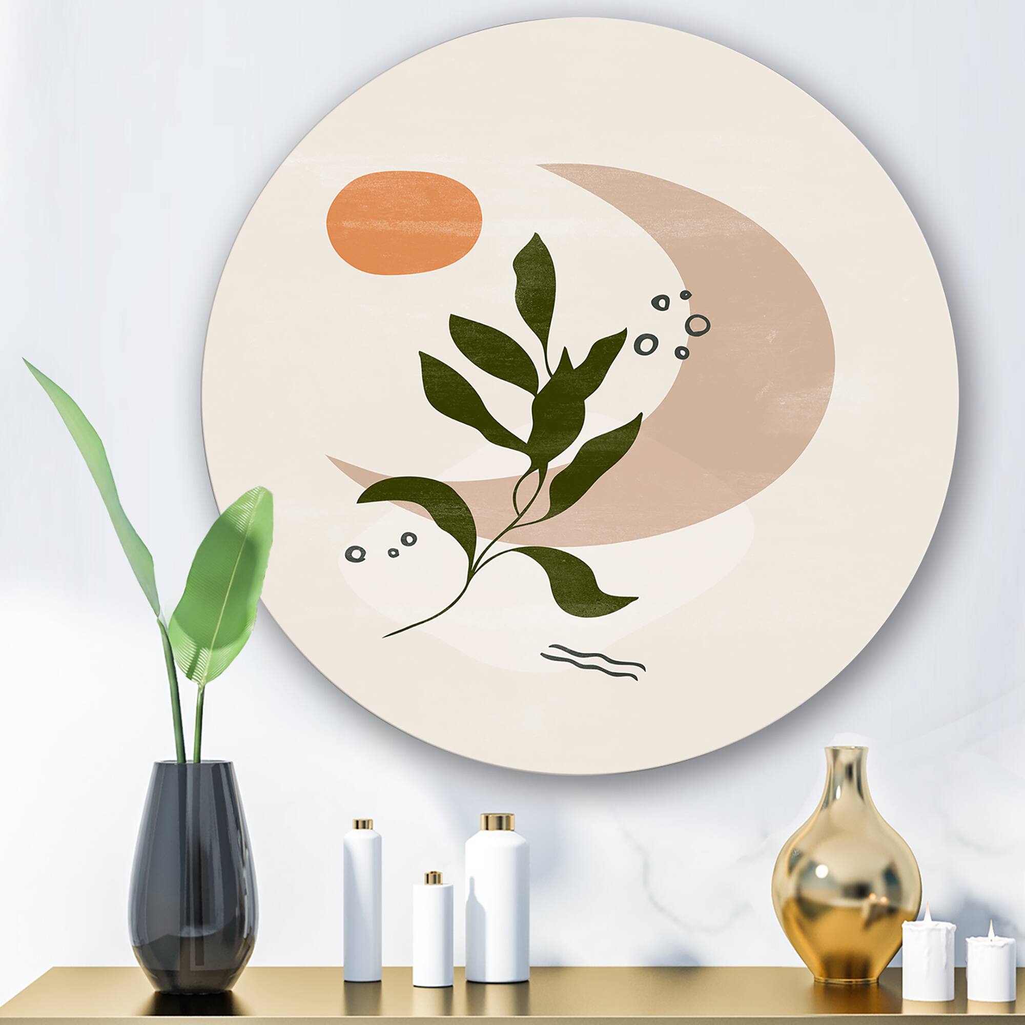 Designart - Abstract Geometrical Moon With Leaf I